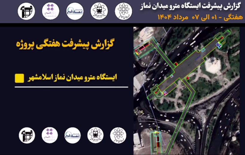 گزارش هفتگی پیشرفت پروژه ایستگاه مترو میدان نماز اسلامشهر مورخ 1 الی 7مرداد ماه 1404: