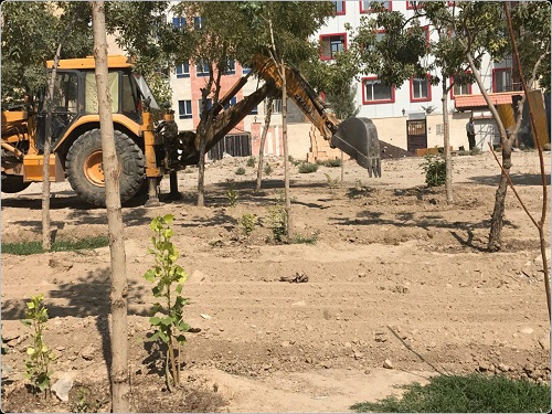 آماده سازی بوستان شادی قائمیه جهت کشت چمن