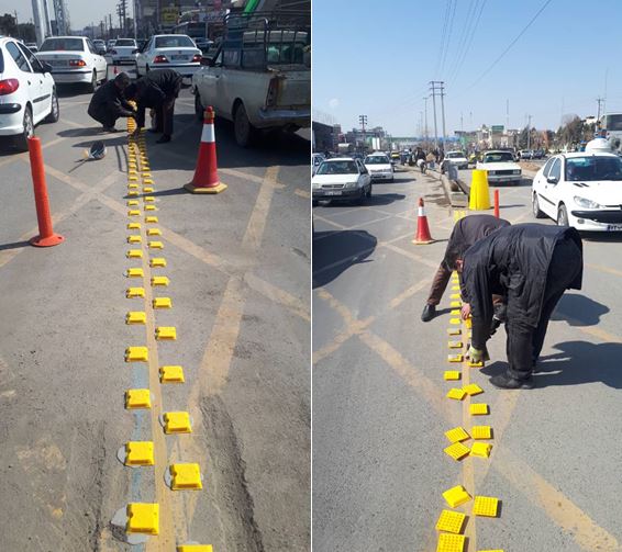 نصب علائم ترافیکی در دوربرگردان تقاطع بلوار بسیج و بلوار امام حسین (ع) (باغ فیض)
