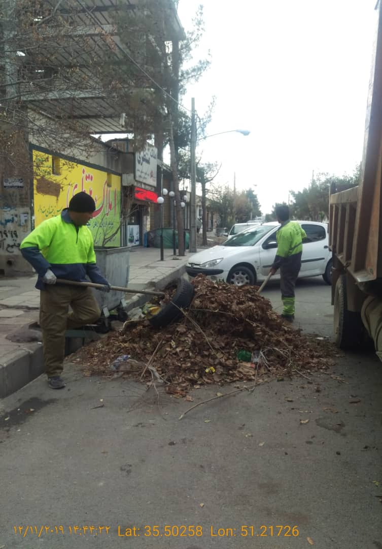 جمع آوری برگهای خزان زده خیابان سردار جنگل