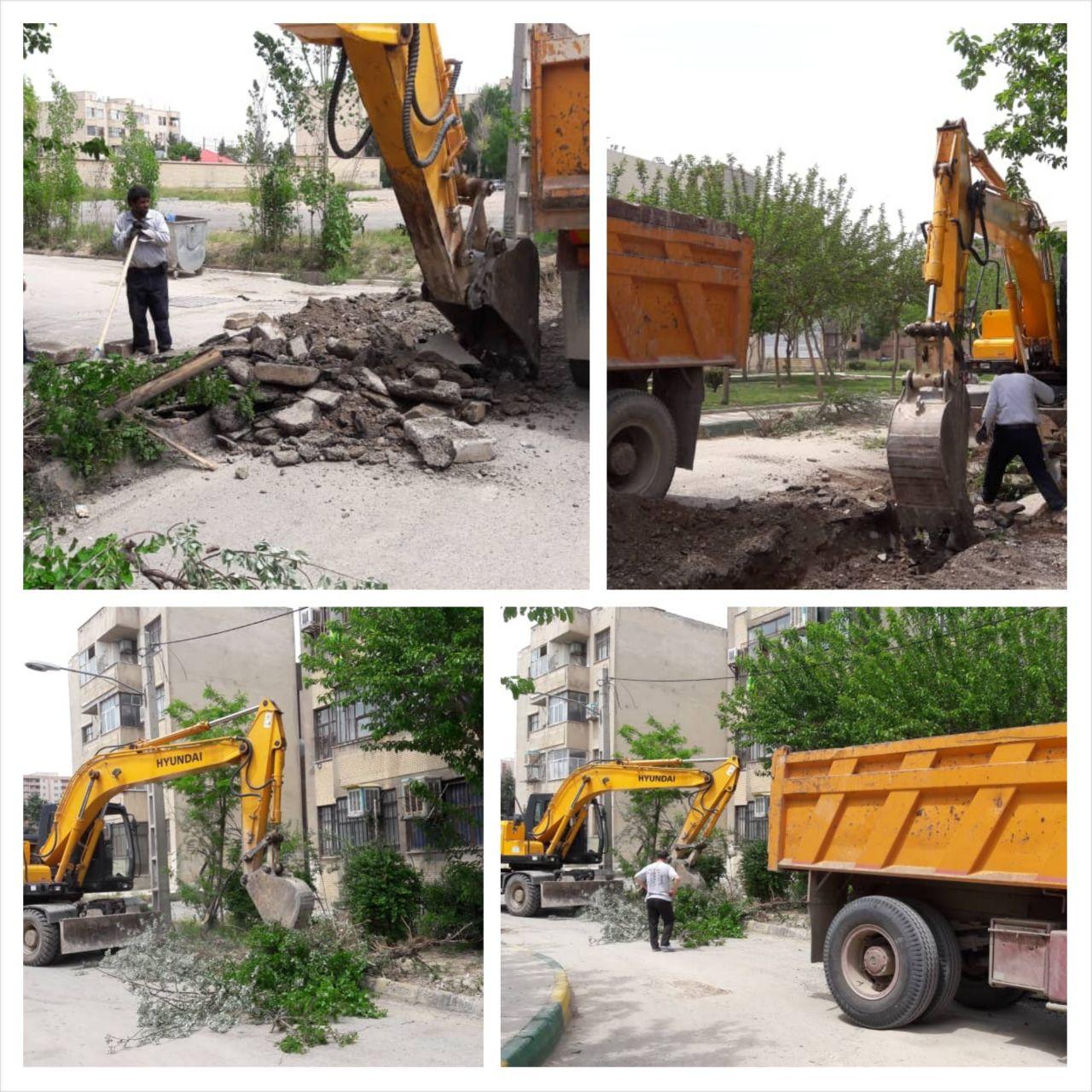 اجرای عملیات تخریب و اصلاح جداول خیابان لاله در محله جانبازان شهرک قائمیه