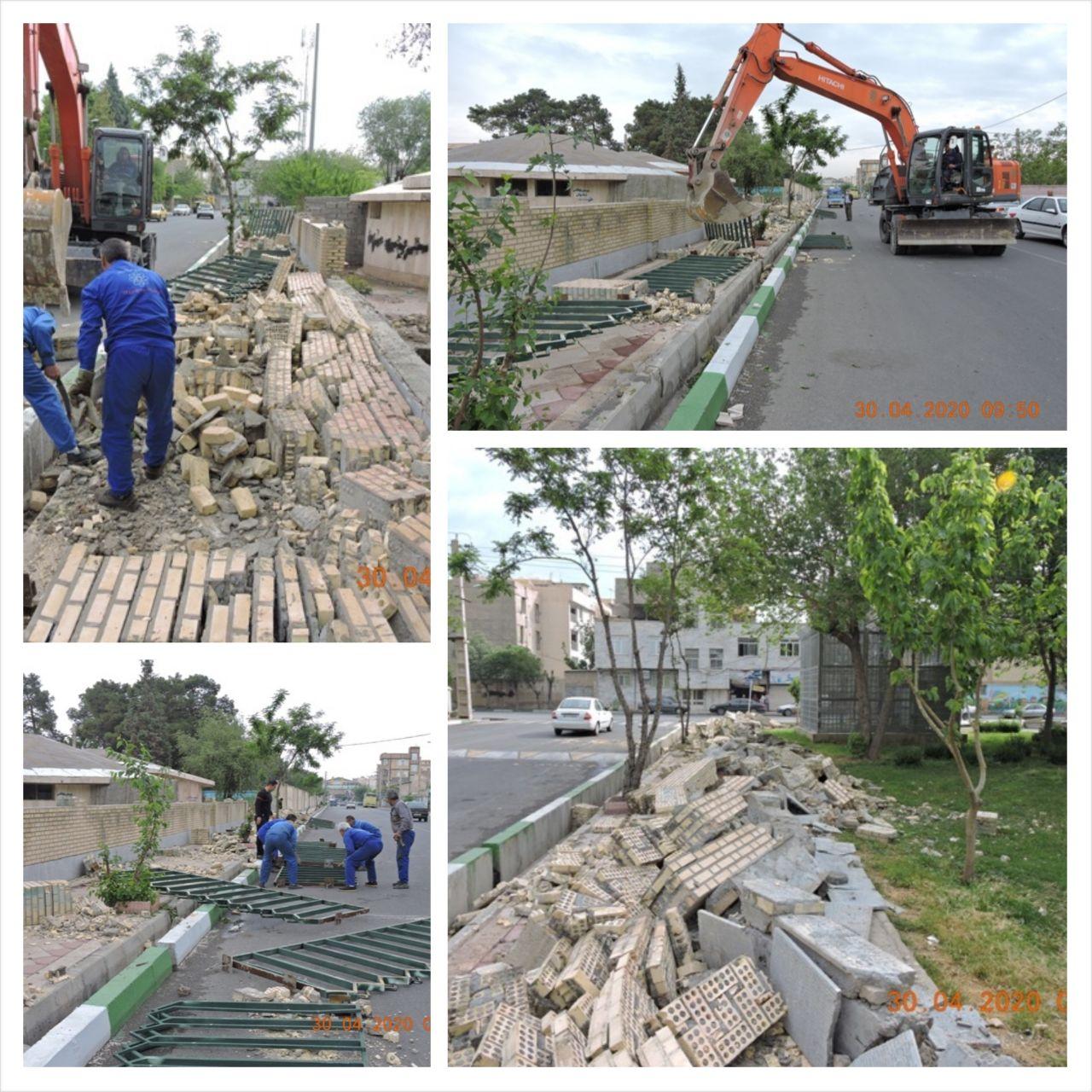 اجرای عملیات تخریب و جمع آوری دیوار محوطه بوستان فدک