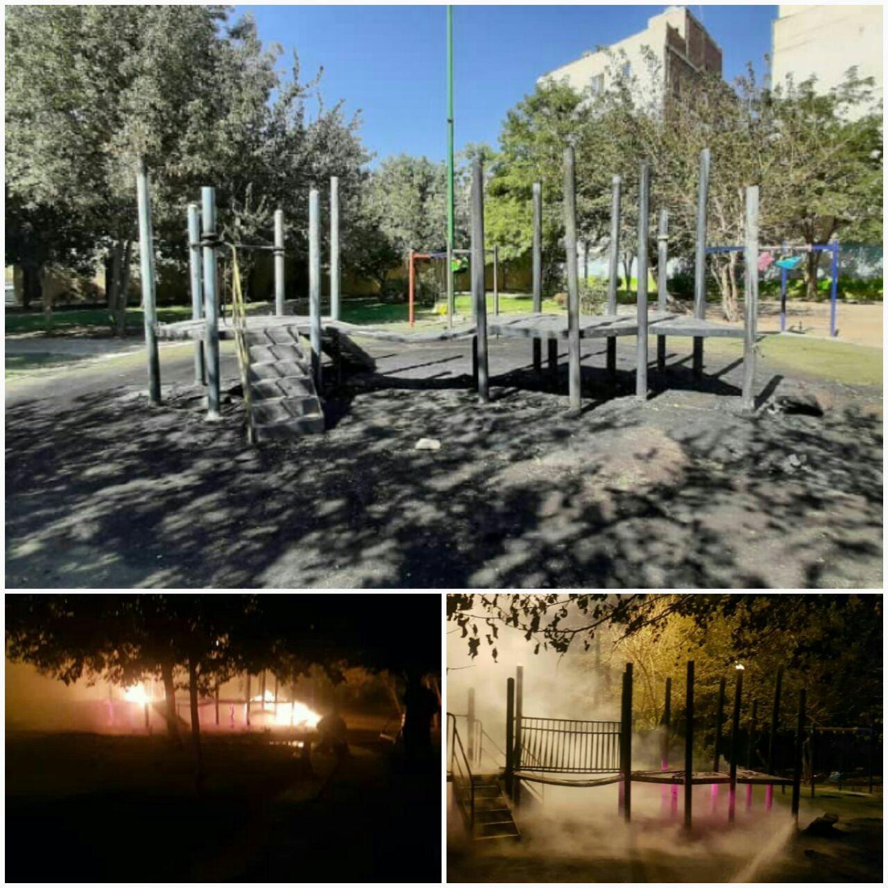 تخریب اموال عمومی به چه قیمت / آتش زدن وسایل بازی کودکان در پارک کودک خیابان کاشانی