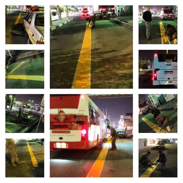 اجرای عملیات خط کشی ایستگاه های اتوبوس و تاکسی سطح شهر