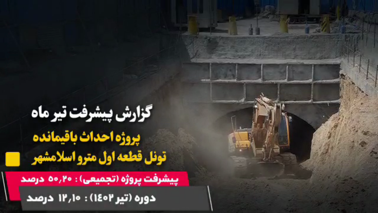 گزارش ماهیانه پیشرفت پروژه احداث باقیمانده تونل قطعه اول مترو اسلامشهر در تیر ماه: