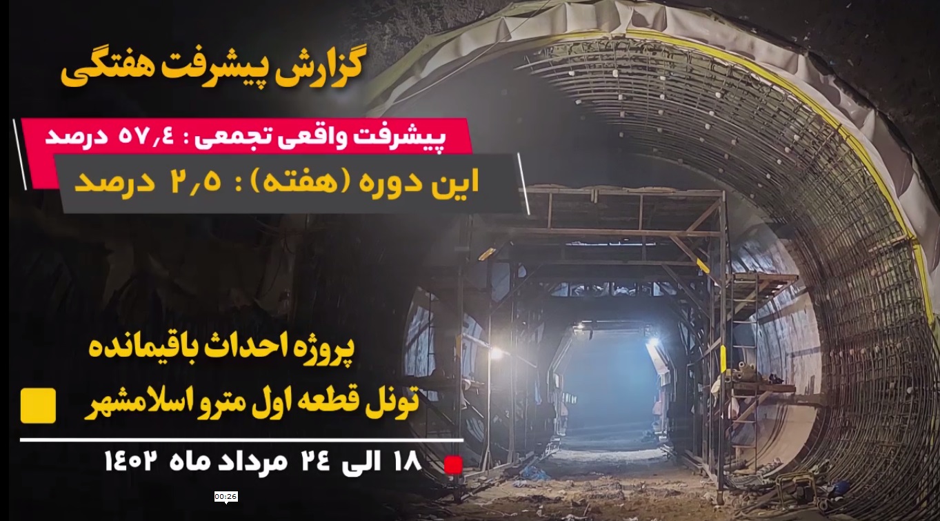 گزارش هفتگی پیشرفت پروژه احداث باقیمانده تونل قطعه اول مترو اسلامشهر از تاریخ 1402/05/18 الی 1402/05/24: