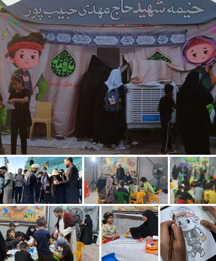 روایت حماسه عاشورا به زبان کودکانه/ موکب رقیه بنت الحسین در عمود 745 پذیرای زائران کوچک اربعینی