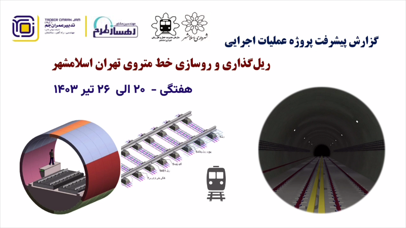 گزارش هفتگی پیشرفت پروژه ریل گذاری و روسازی خط متروی تهران اسلامشهر مورخ 20 الی 26 تیر ماه 1403: