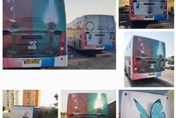اکران بنرهای مفهومی بر روی بدنه اتوبوس های شهری در رابطه با حجاب همزمان اجرای طرح نور